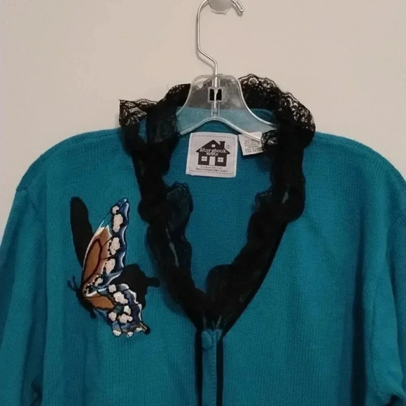 Storybook Knits "Jeweled Flight" Lace Sequins Embroidered Butterfly Sweater - Picture 2 of 13